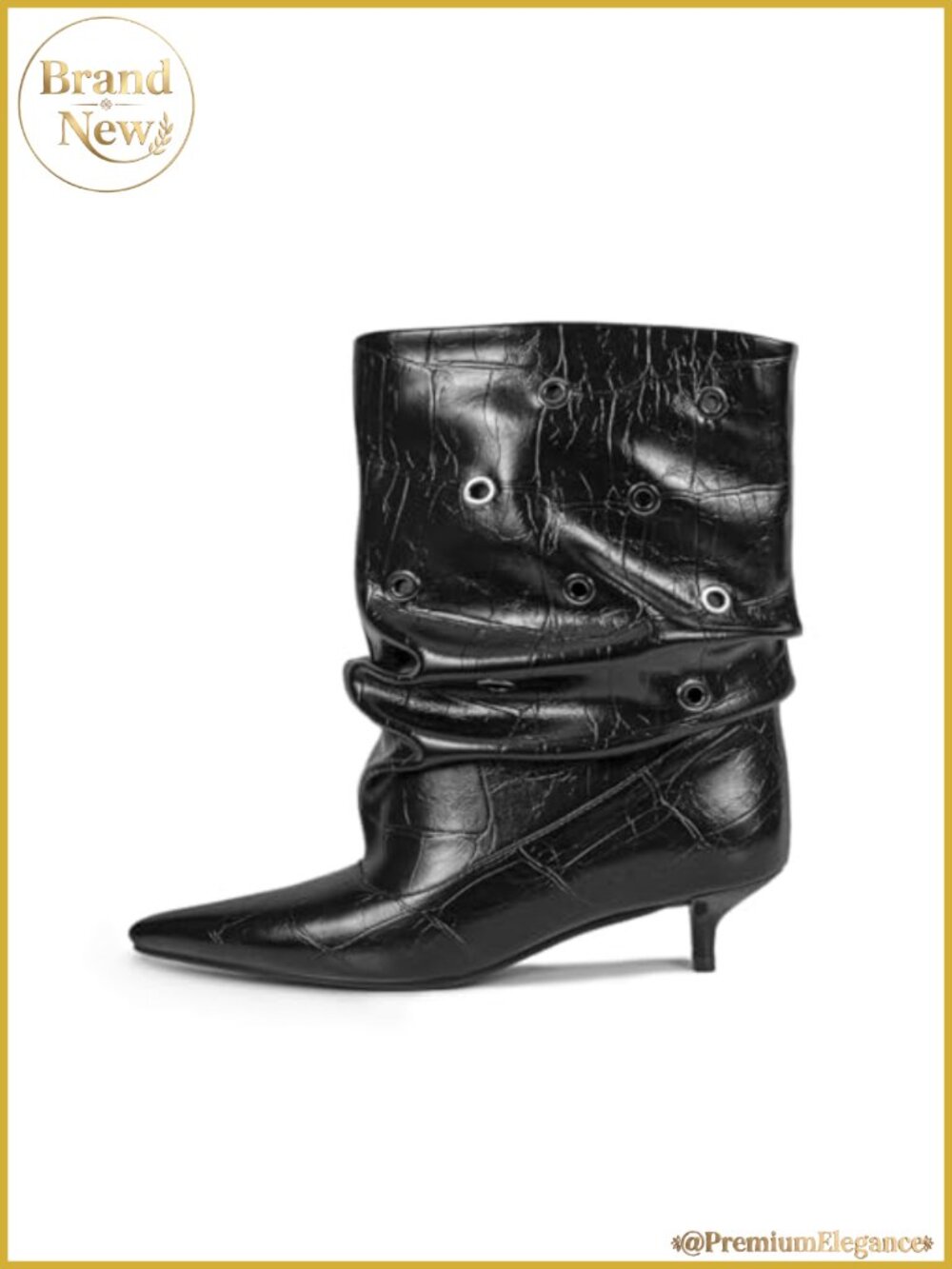 Womens Slouchy Ankle Booties Kitten Heel Pointed Toe Faux Leather Pull On